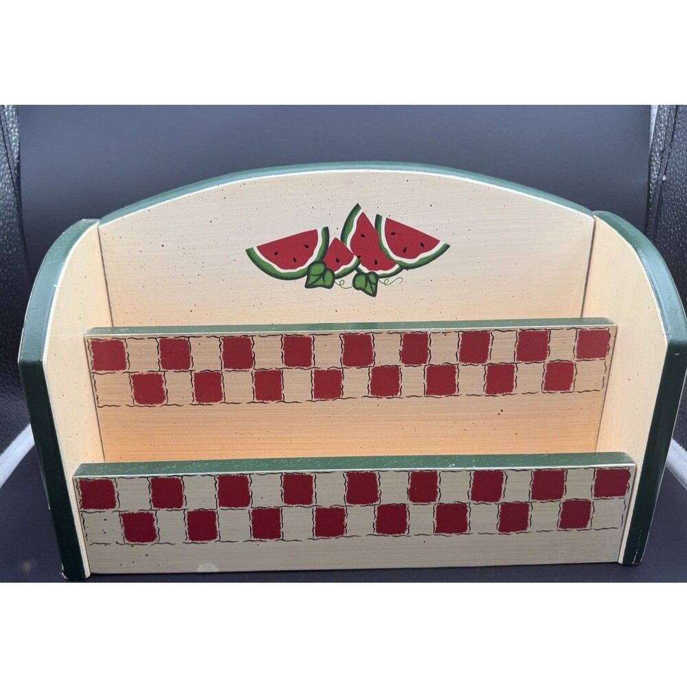 Vtg Desktop Mail Letter Box With Painted Watermelons